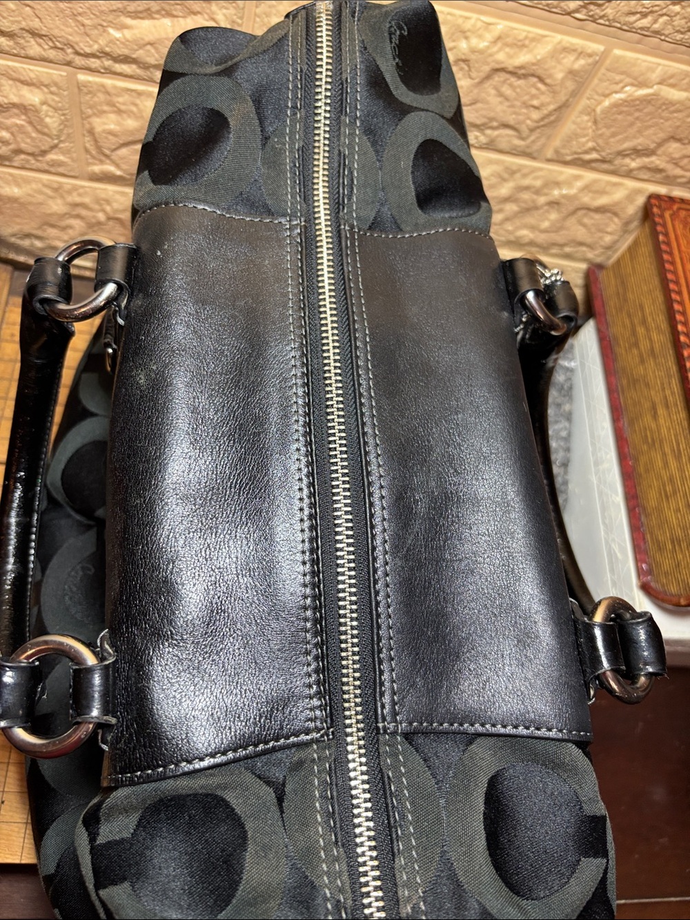Coach Black Op Art Madison Satchel Leather Handles, Shoulder Strap, Silver Bag - Picture 11 of 17